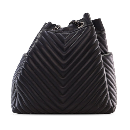 Black Chanel Chevron Calfskin Urban Spirit Bucket Bag