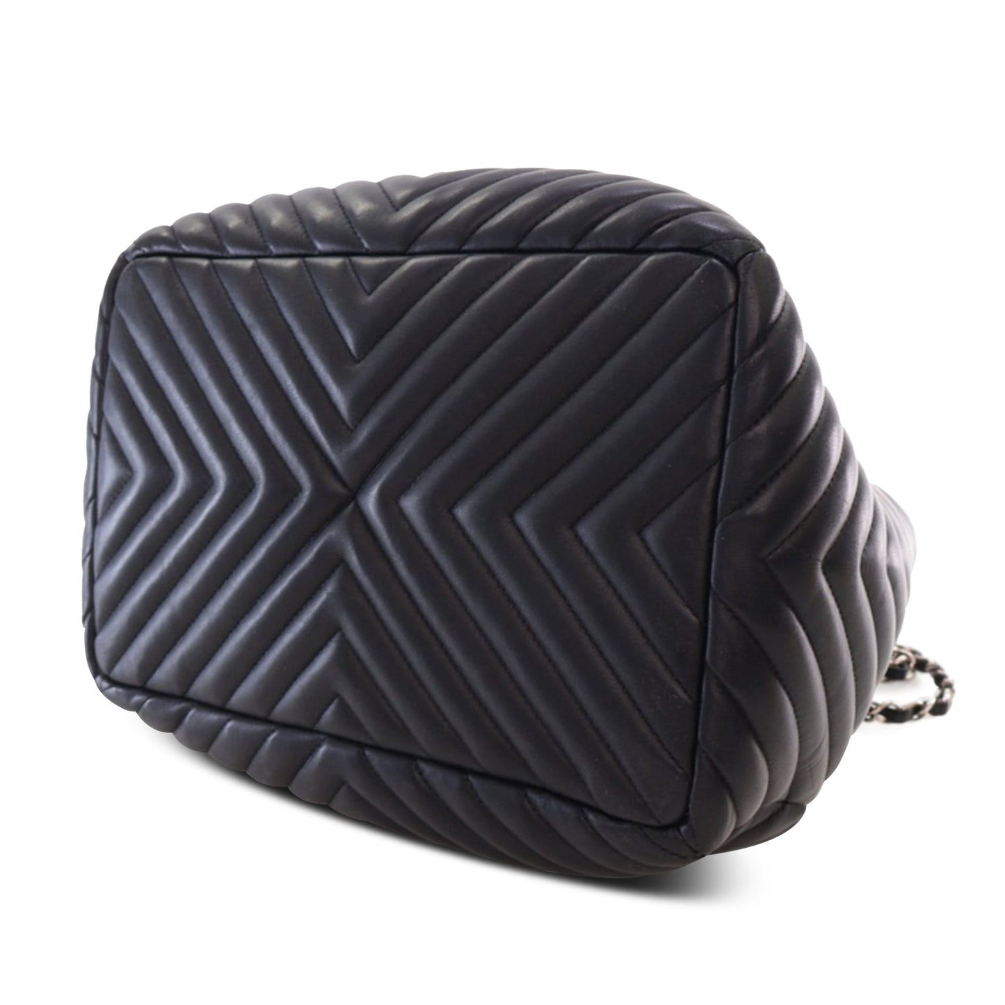 Black Chanel Chevron Calfskin Urban Spirit Bucket Bag