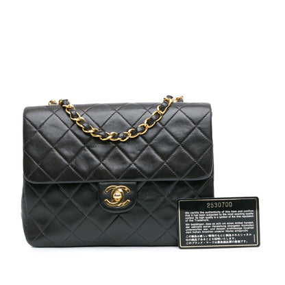 Black Chanel Square Classic Quilted Lambskin Flap Crossbody Bag