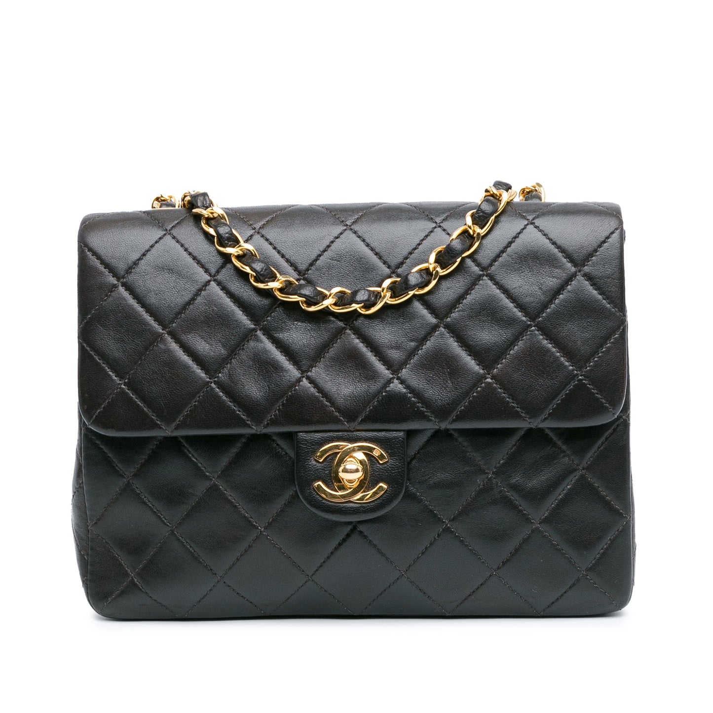 Black Chanel Square Classic Quilted Lambskin Flap Crossbody Bag
