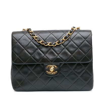 Black Chanel Square Classic Quilted Lambskin Flap Crossbody Bag