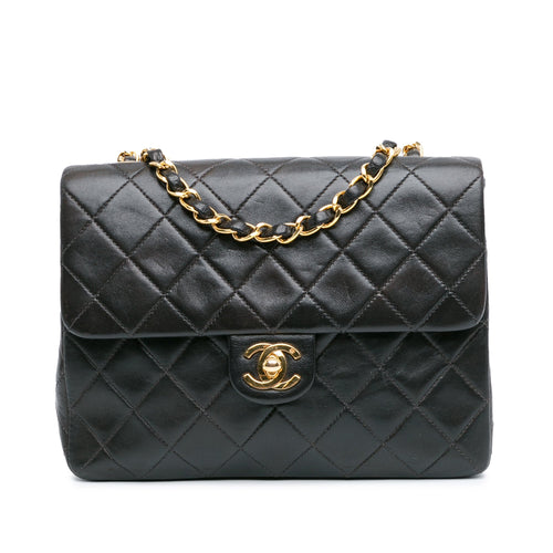 Black Chanel Square Classic Quilted Lambskin Flap Crossbody Bag