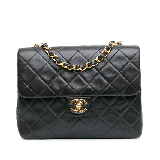 Black Chanel Square Classic Quilted Lambskin Flap Crossbody Bag