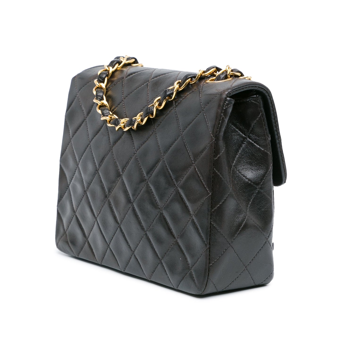 Black Chanel Square Classic Quilted Lambskin Flap Crossbody Bag