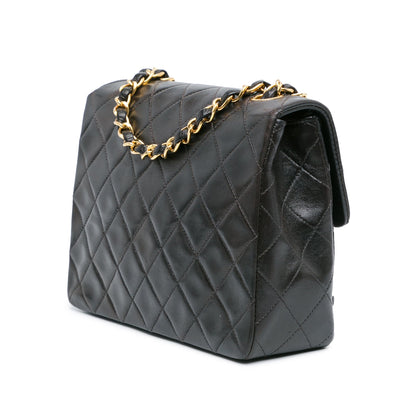 Black Chanel Square Classic Quilted Lambskin Flap Crossbody Bag