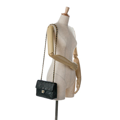 Black Chanel Square Classic Quilted Lambskin Flap Crossbody Bag