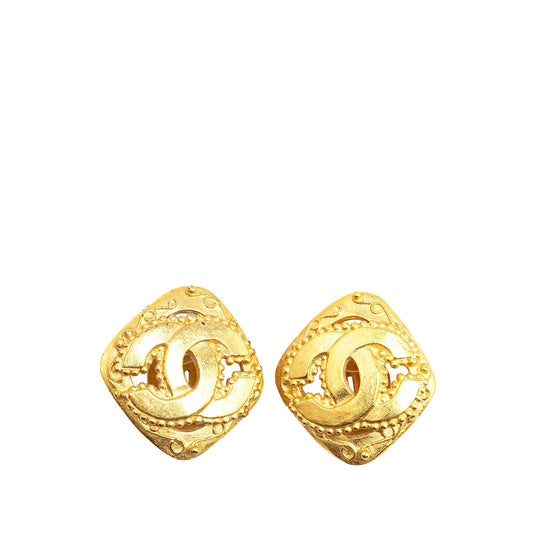 Gold Chanel Gold Plated CC Clip On Earrings