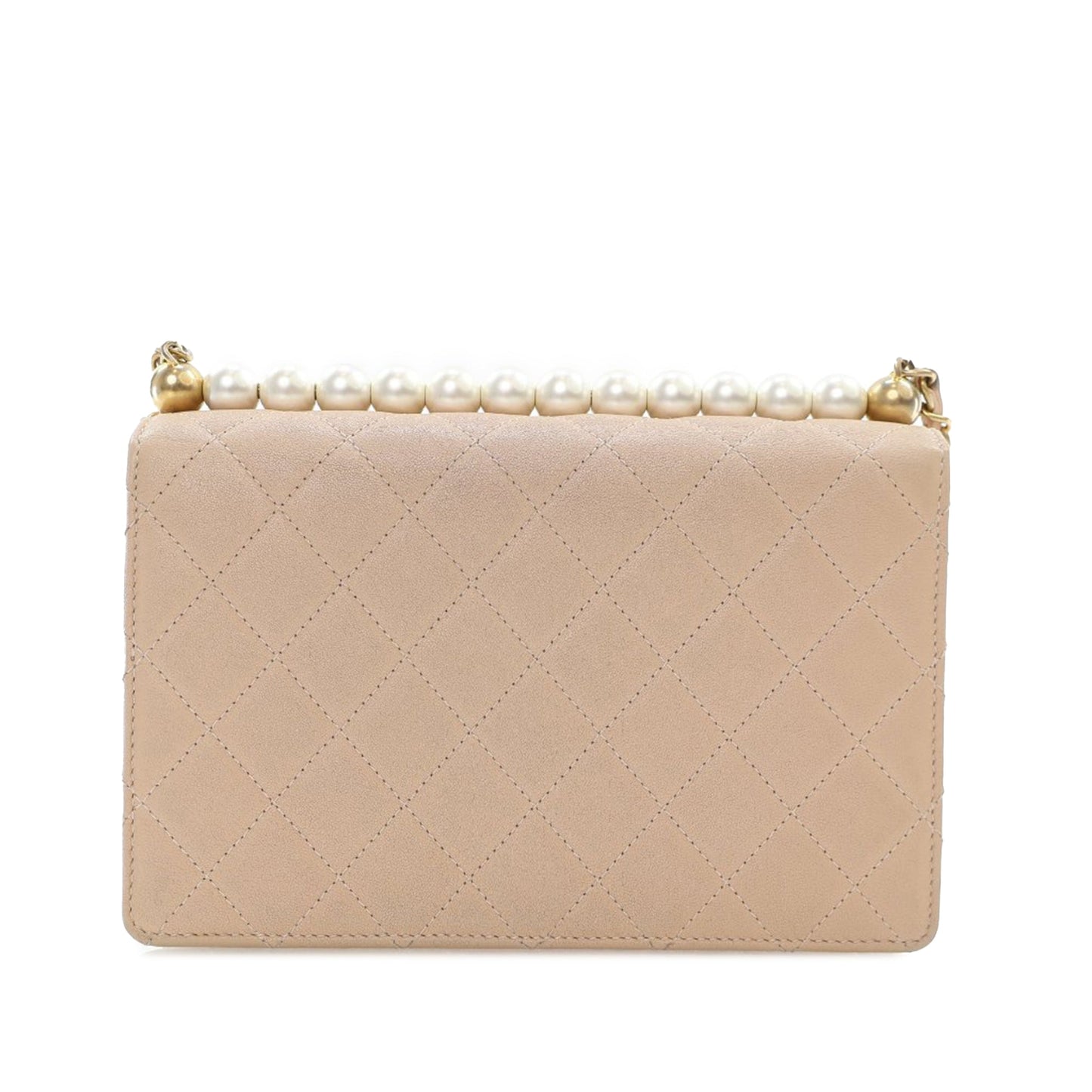 Beige Chanel Medium Quilted Goatskin Chic Pearls Flap Crossbody Bag