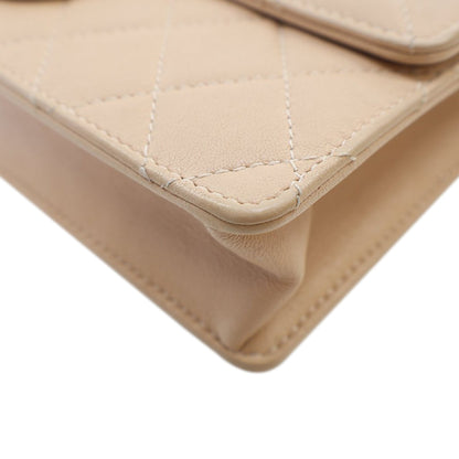 Beige Chanel Medium Quilted Goatskin Chic Pearls Flap Crossbody Bag