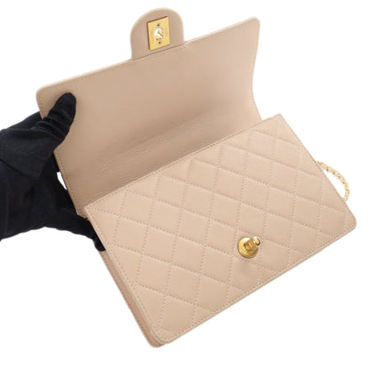 Beige Chanel Medium Quilted Goatskin Chic Pearls Flap Crossbody Bag