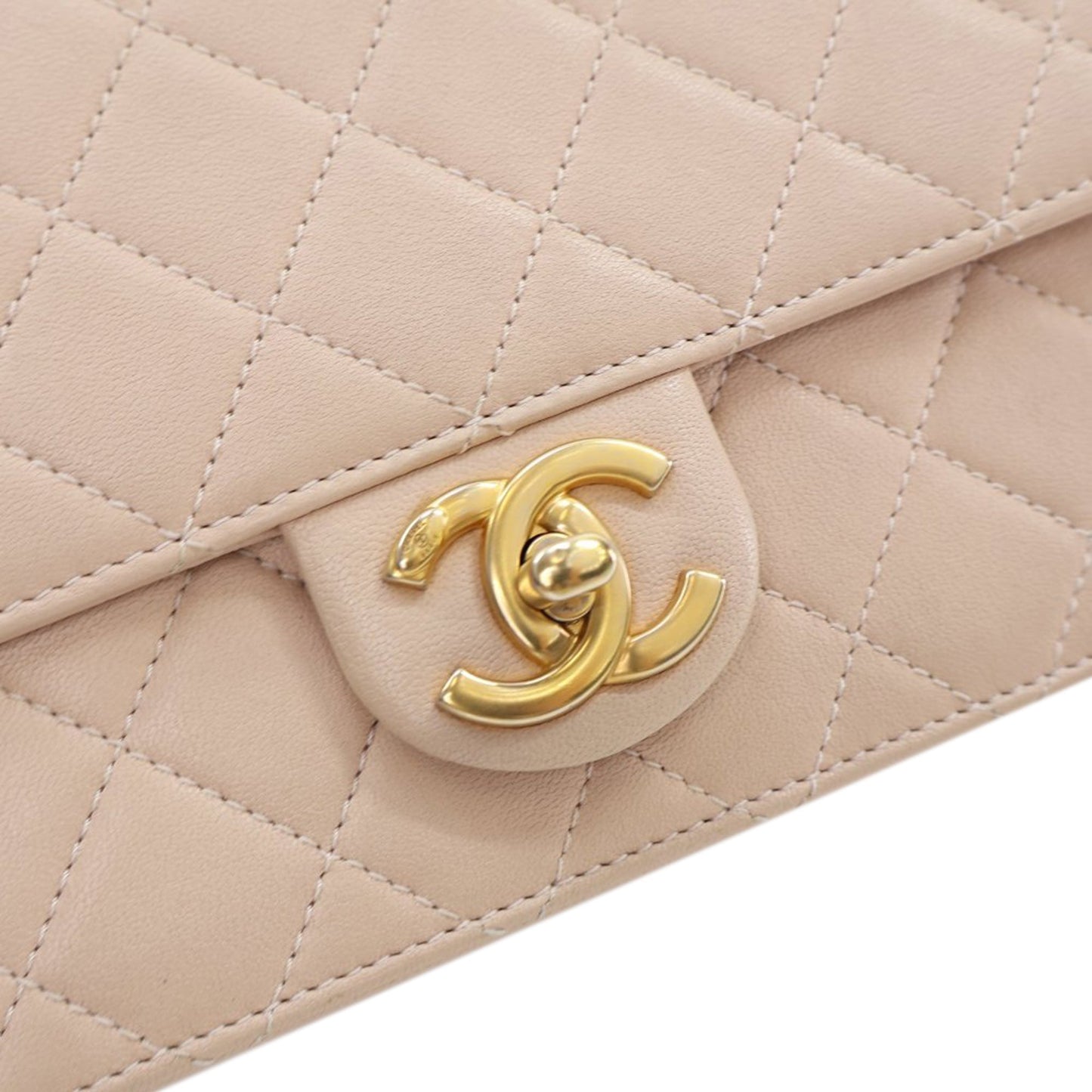Beige Chanel Medium Quilted Goatskin Chic Pearls Flap Crossbody Bag