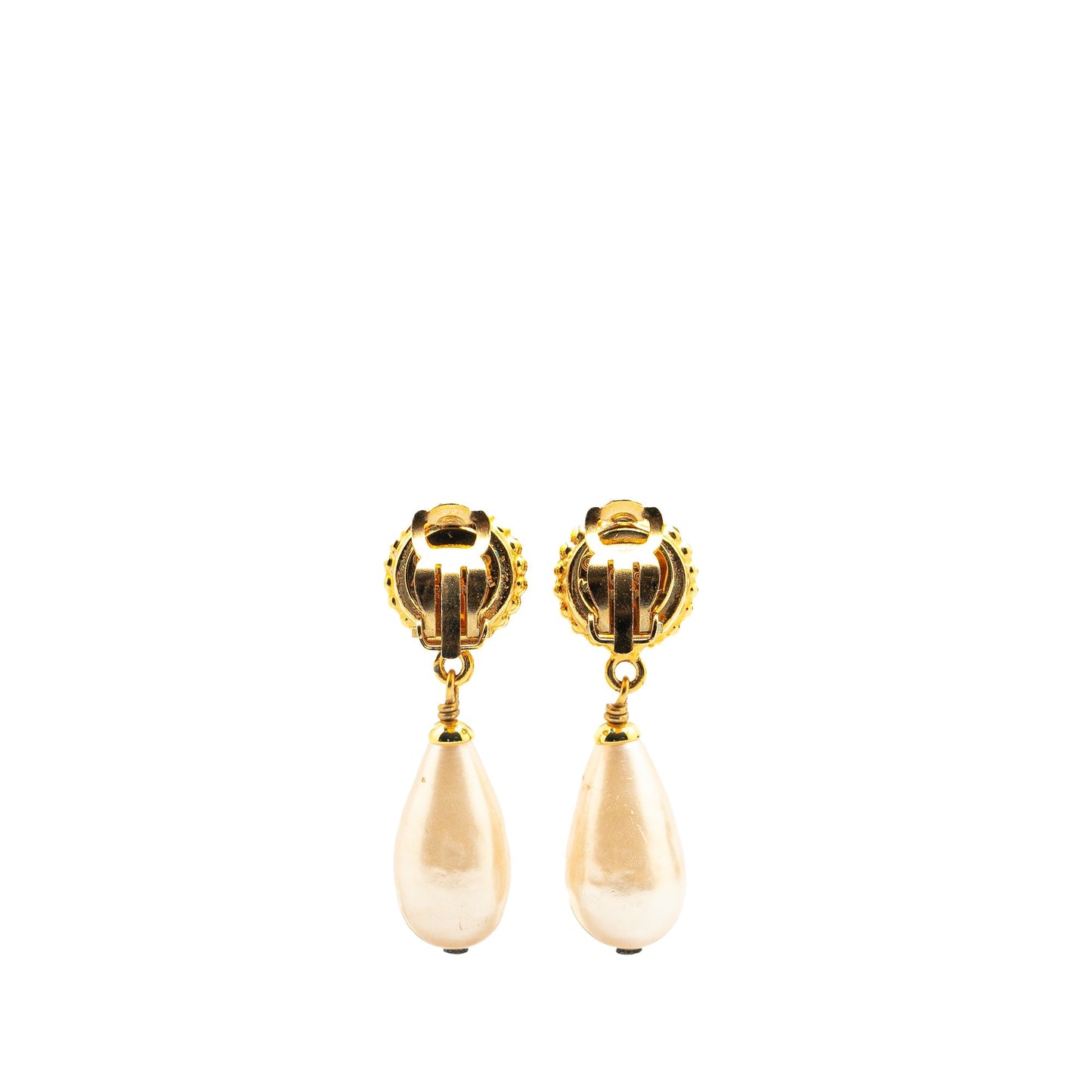 Gold Chanel Gold Plated Clover Faux Pearl Drop Earrings