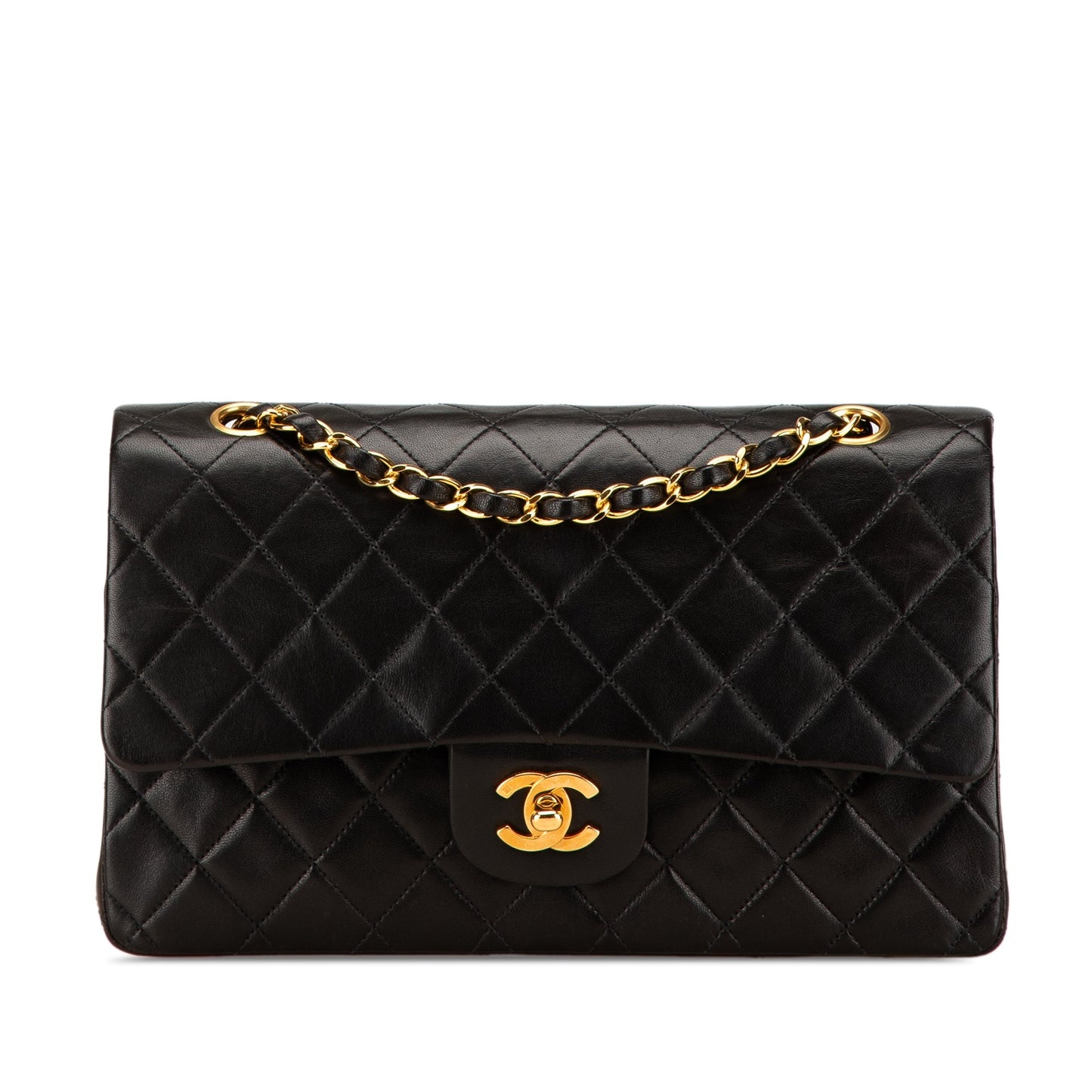 Black Chanel Medium Classic Lambskin Double Flap Shoulder Bag