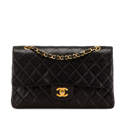 Black Chanel Medium Classic Lambskin Double Flap Shoulder Bag