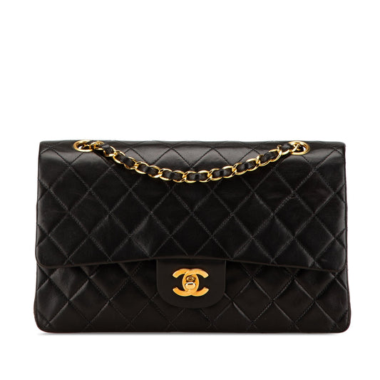 Black Chanel Medium Classic Lambskin Double Flap Shoulder Bag