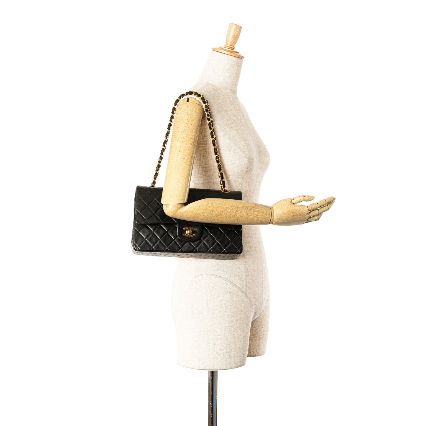 Black Chanel Medium Classic Lambskin Double Flap Shoulder Bag