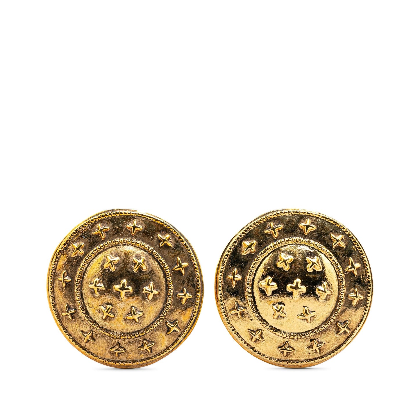 Gold Chanel Gold Plated Round Clip on Earrings