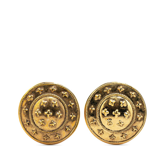 Gold Chanel Gold Plated Round Clip on Earrings