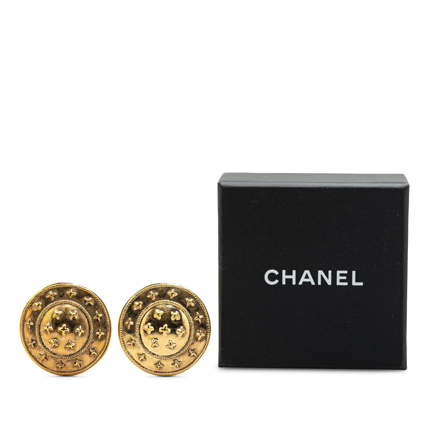 Gold Chanel Gold Plated Round Clip on Earrings