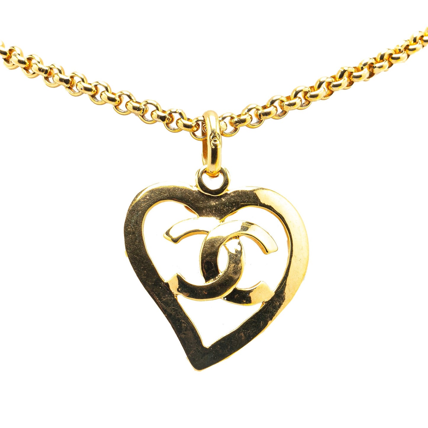 Gold Chanel Gold Plated CC Heart Pendant Necklace