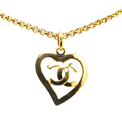 Gold Chanel Gold Plated CC Heart Pendant Necklace