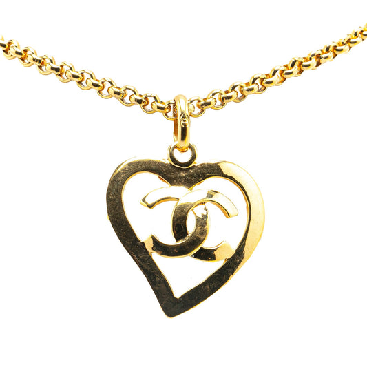 Gold Chanel Gold Plated CC Heart Pendant Necklace
