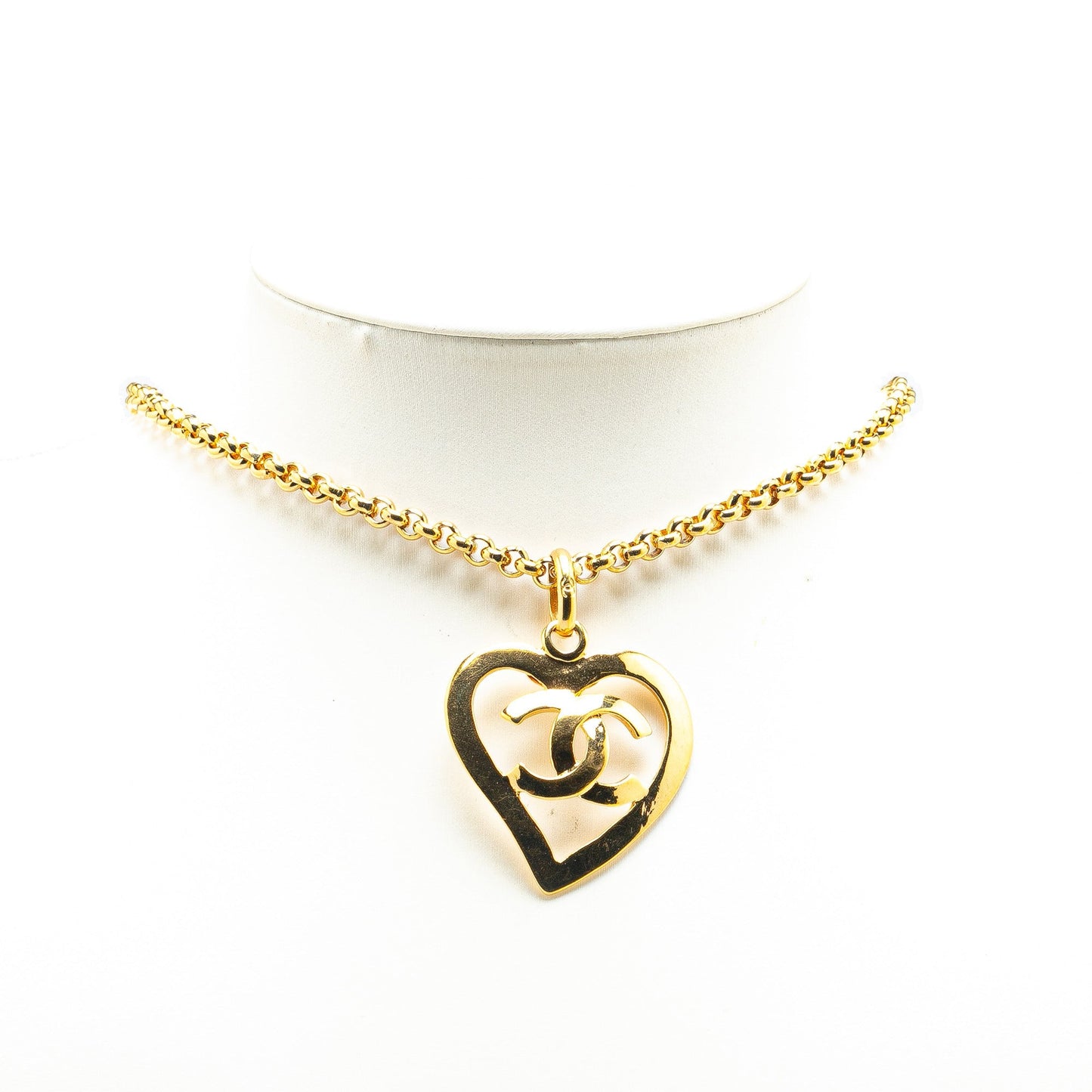 Gold Chanel Gold Plated CC Heart Pendant Necklace