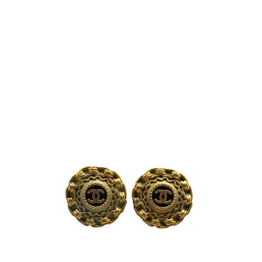 Gold Chanel Gold Plated Acrylic CC Clip On Earrings