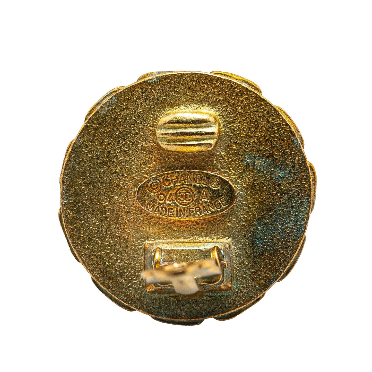 Gold Chanel Gold Plated Acrylic CC Clip On Earrings