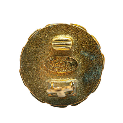 Gold Chanel Gold Plated Acrylic CC Clip On Earrings