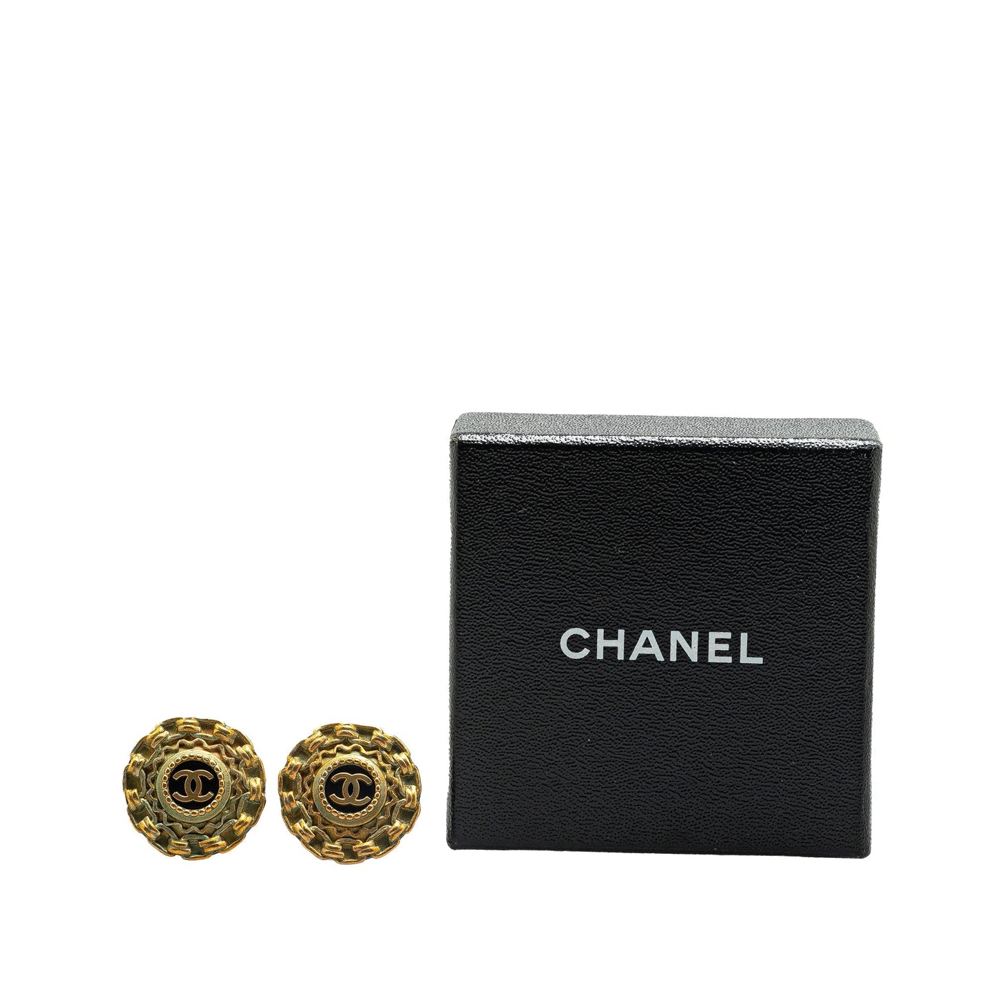 Gold Chanel Gold Plated Acrylic CC Clip On Earrings