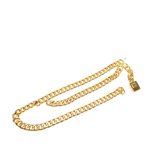 Gold Chanel Gold Plated No. 5 Perfume Bottle Charm Chain Link Belt