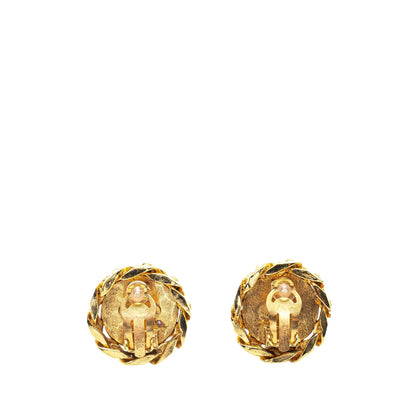 Gold Chanel Gold Plated Rhinestone CC Clip On Earrings