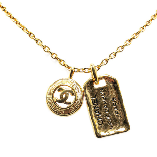 Gold Chanel Gold Plated CC Round and Rue Cambon Pendant Necklace