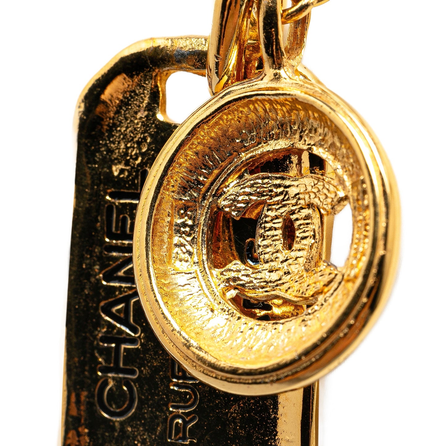 Gold Chanel Gold Plated CC Round and Rue Cambon Pendant Necklace