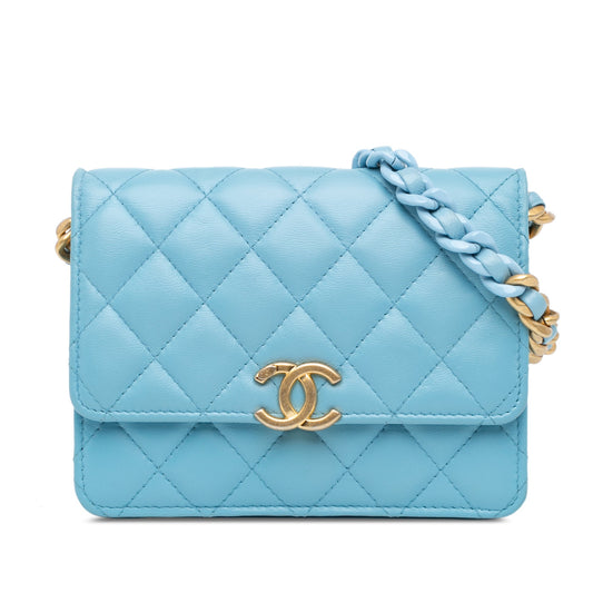 Blue Chanel Quilted Lambskin Candy Chain Wallet Crossbody Bag