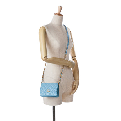 Blue Chanel Quilted Lambskin Candy Chain Wallet Crossbody Bag