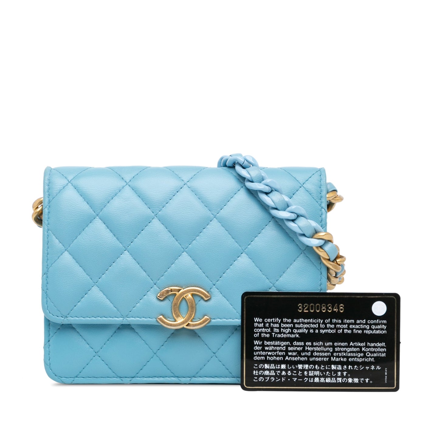 Blue Chanel Quilted Lambskin Candy Chain Wallet Crossbody Bag