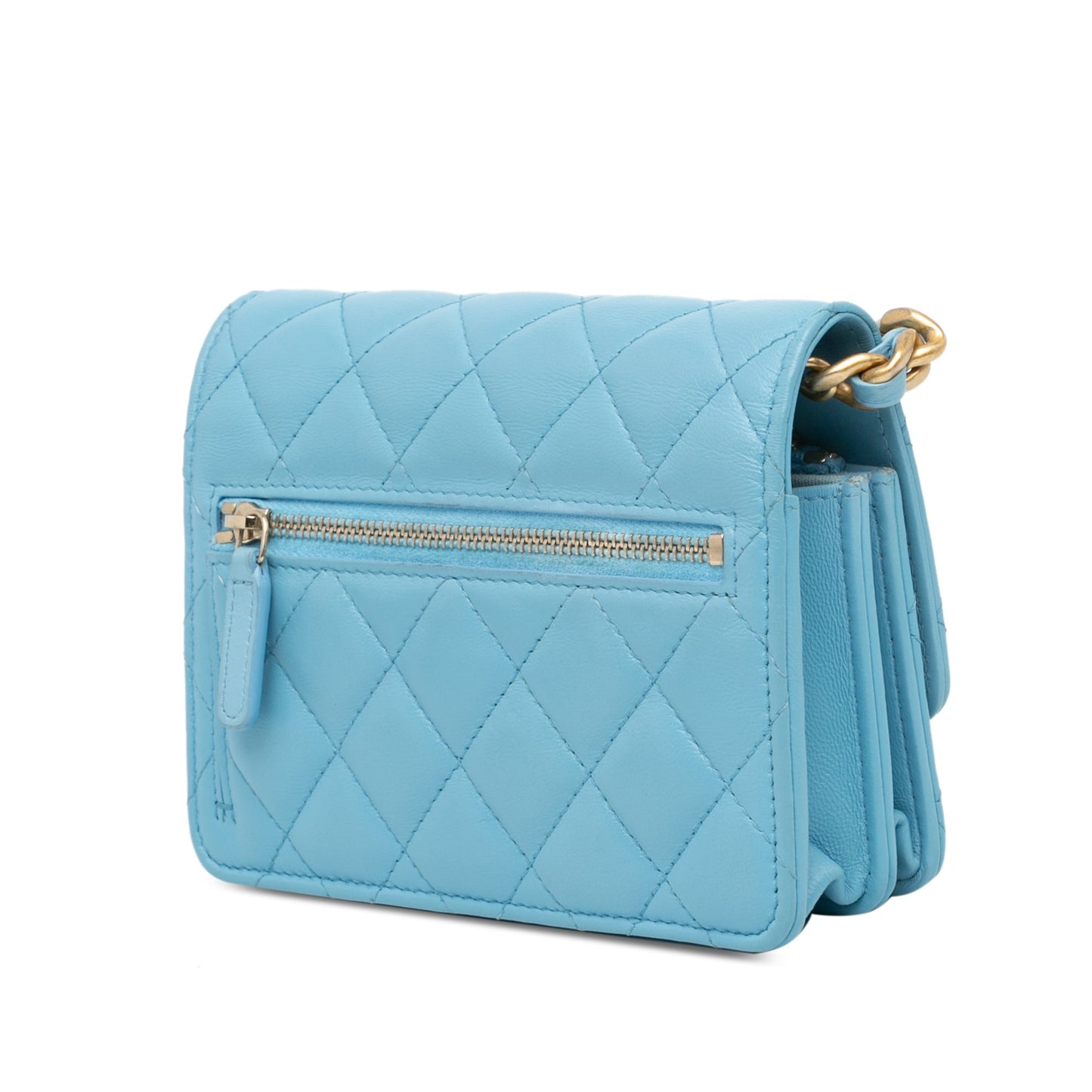 Blue Chanel Quilted Lambskin Candy Chain Wallet Crossbody Bag