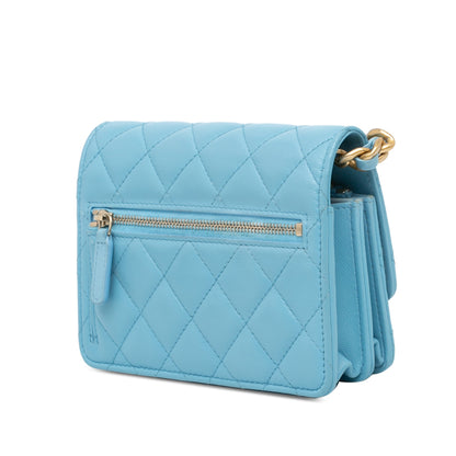 Blue Chanel Quilted Lambskin Candy Chain Wallet Crossbody Bag