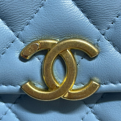 Blue Chanel Quilted Lambskin Candy Chain Wallet Crossbody Bag