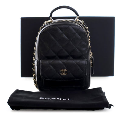 Black Chanel Mini CC Quilted Caviar Leather Backpack