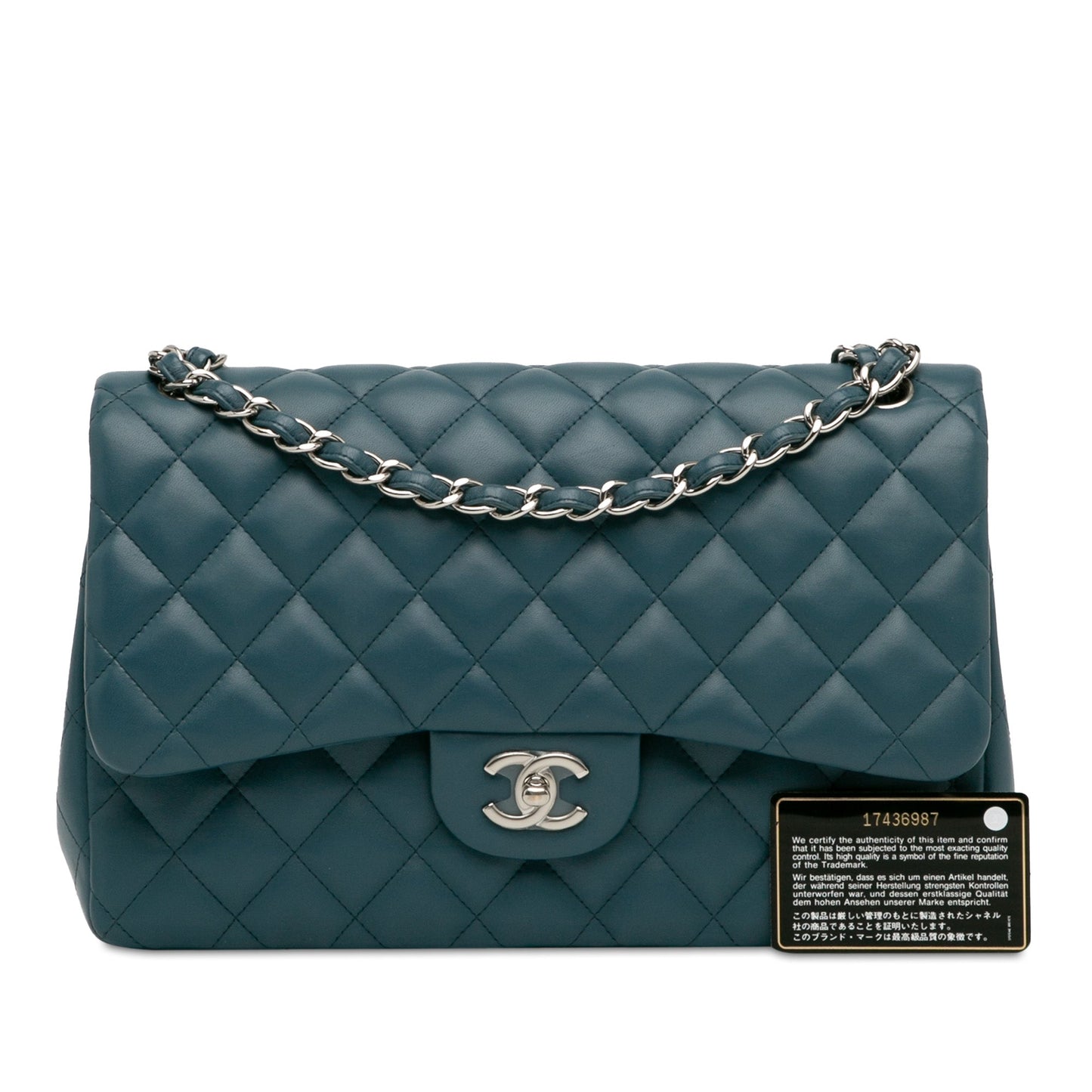Blue Chanel Jumbo Classic Lambskin Double Flap Shoulder Bag