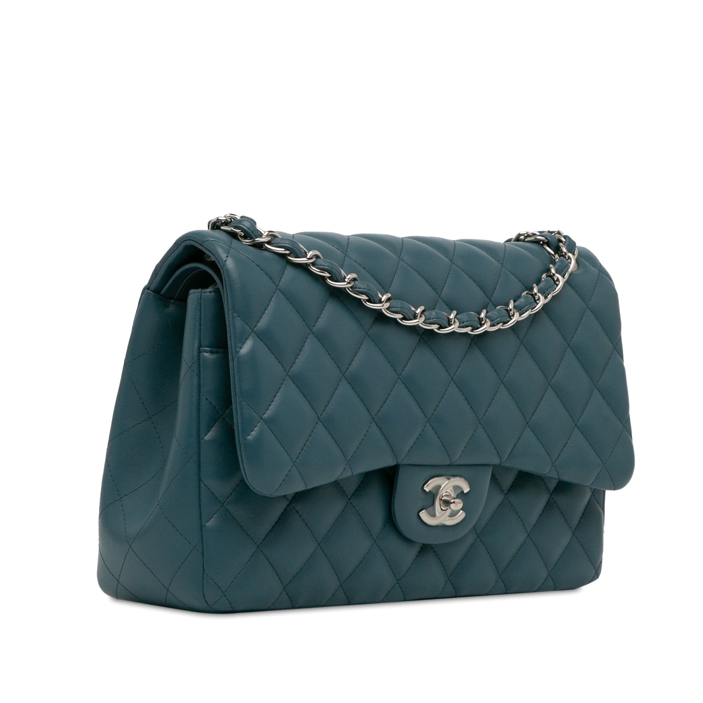 Blue Chanel Jumbo Classic Lambskin Double Flap Shoulder Bag