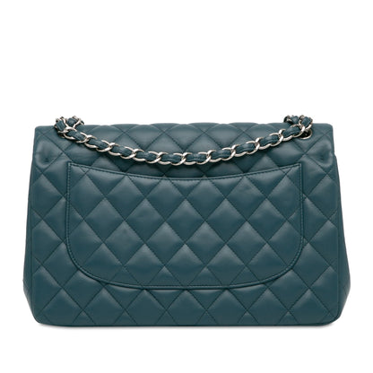 Blue Chanel Jumbo Classic Lambskin Double Flap Shoulder Bag
