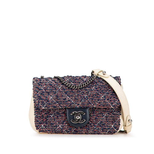 Blue Chanel Mini Rectangular Tweed Single Flap Shoulder Bag