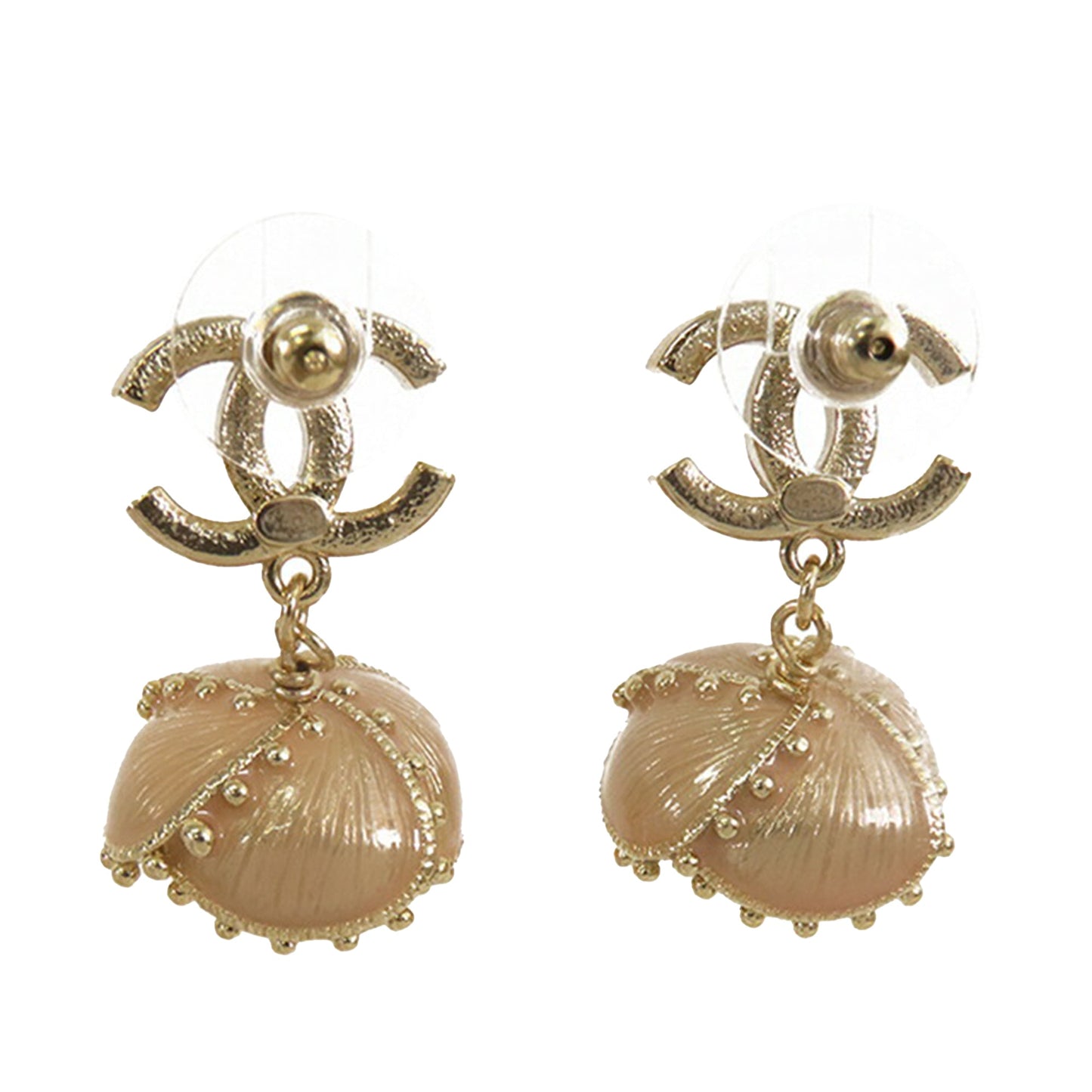 Gold Chanel Gold Plated CC Rhinestone And Pearl Drop Push Back Earrings
