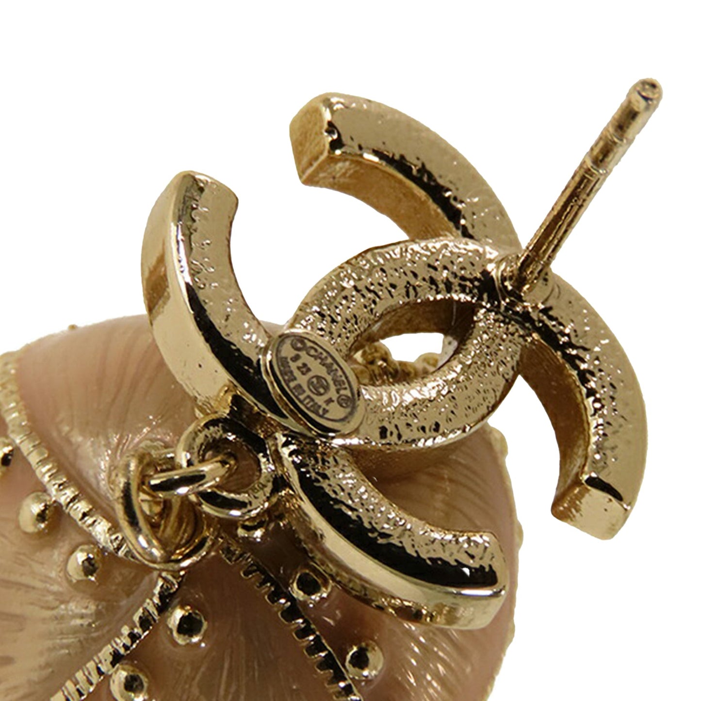 Gold Chanel Gold Plated CC Rhinestone And Pearl Drop Push Back Earrings