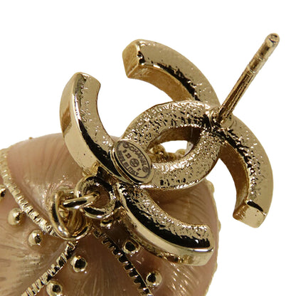 Gold Chanel Gold Plated CC Rhinestone And Pearl Drop Push Back Earrings