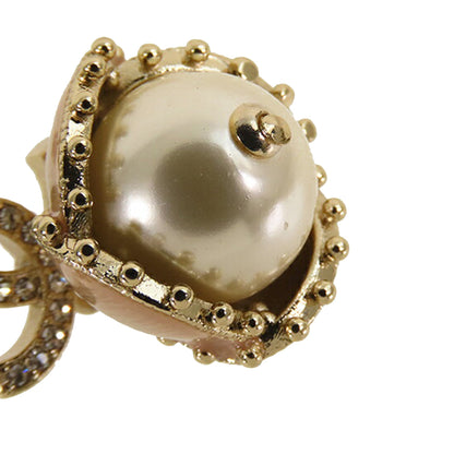 Gold Chanel Gold Plated CC Rhinestone And Pearl Drop Push Back Earrings